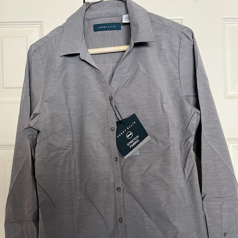 NEW, Grey, Perry Ellis Long Sleeve Shirt